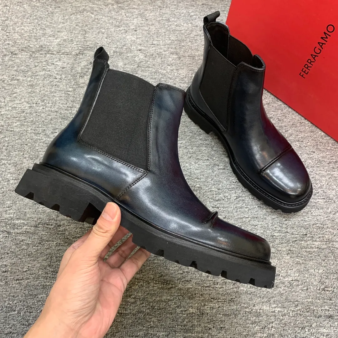 Men's shoes 💰960 🎁🎁🎁😈[Ferragamo] Men's high-top boots, the latest hot style, 1:1 original purchase quality, top quality, imported cowhide for the uppers, imported cowhide for the lining and feet, with original lightweight foam outsole, matching code 39-44, (38, 45 custom-made, non-refundable)
